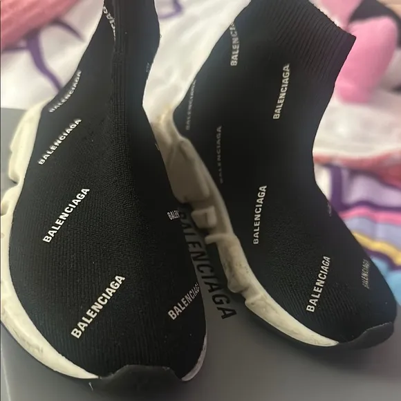 Balenciaga Black Knit Sneakers with White Sole