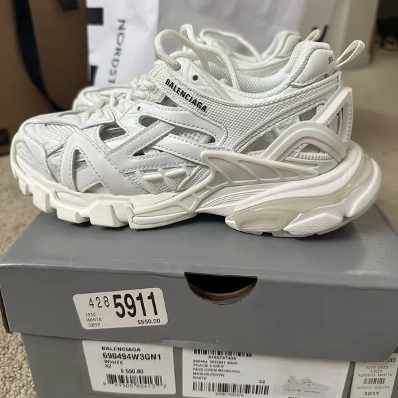 Balenciaga White Sneakers with Chunky Soles and Modern Design Track 2 Kids