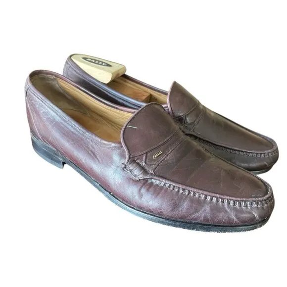 Bally Made in Switzerland Leather Dress Loafers Shoes Brown Slip On Men’s Sz 9 D