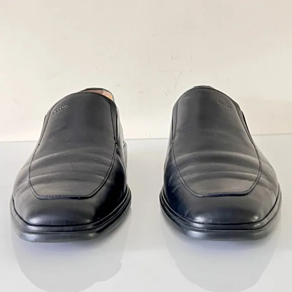BALLY sz 10.5 E Apron toe Slip-on loafers made in Italy Black calf Leather Caddo