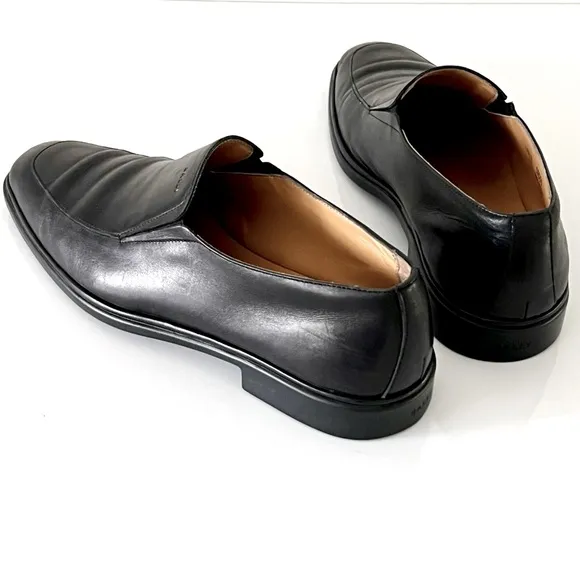 BALLY sz 10.5 E Apron toe Slip-on loafers made in Italy Black calf Leather Caddo