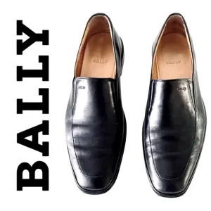 BALLY sz 10.5 E Apron toe Slip-on loafers made in Italy Black calf Leather Caddo