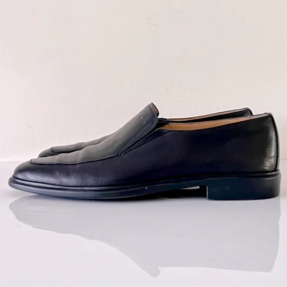 BALLY sz 10.5 E Apron toe Slip-on loafers made in Italy Black calf Leather Caddo