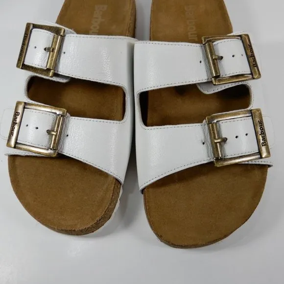 BARBOUR Allegra Buckle Two Strap Slide SANDALS Size 6 37 White Leather NEW $110