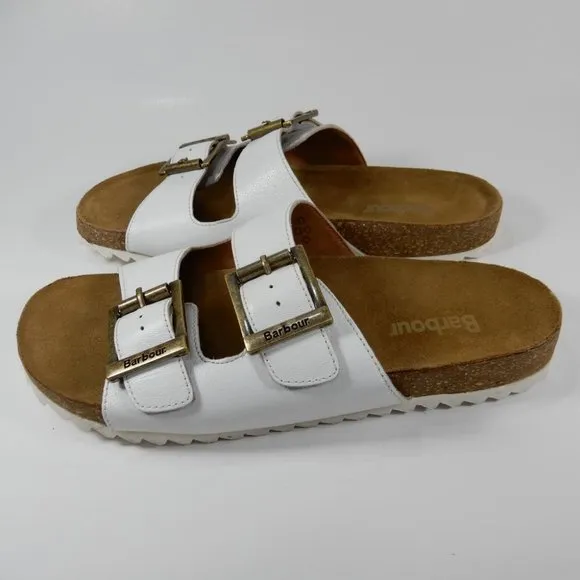 BARBOUR Allegra Buckle Two Strap Slide SANDALS Size 6 37 White Leather NEW $110