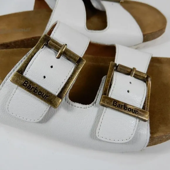 BARBOUR Allegra Buckle Two Strap Slide SANDALS Size 6 37 White Leather NEW $110