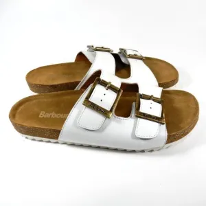 BARBOUR Allegra Buckle Two Strap Slide SANDALS Size 6 37 White Leather NEW $110