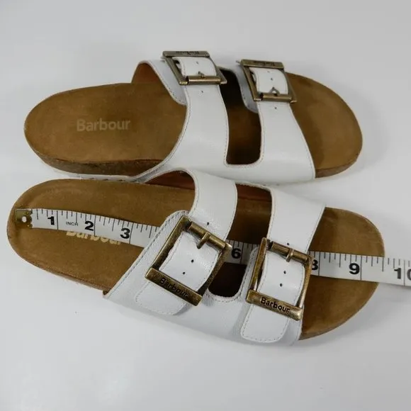 BARBOUR Allegra Buckle Two Strap Slide SANDALS Size 6 37 White Leather NEW $110