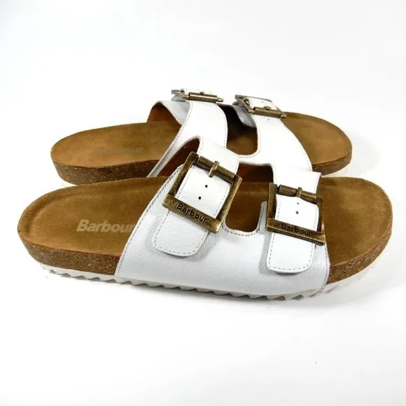 BARBOUR Allegra Buckle Two Strap Slide SANDALS Size 6 37 White Leather NEW $110