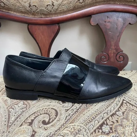 Barneys New York Women’s Black Leather Strap Loafers Flats Size 7 Made in Italy