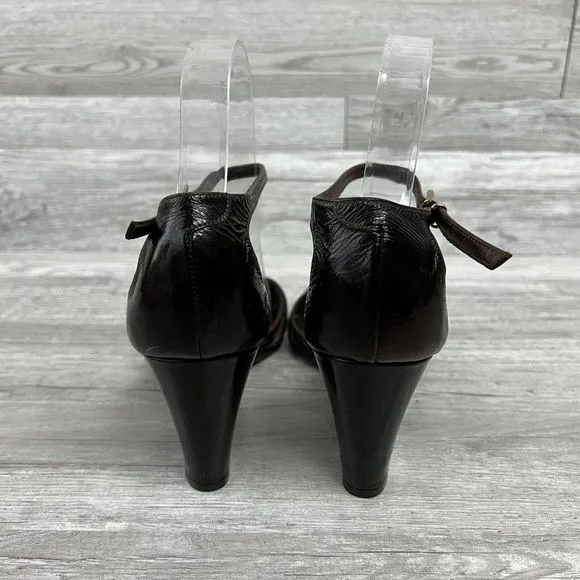 BARNEYS NEW YORK Brown Leather Ankle Strap Sandals Sz 8 Eur 39 Made In Italy