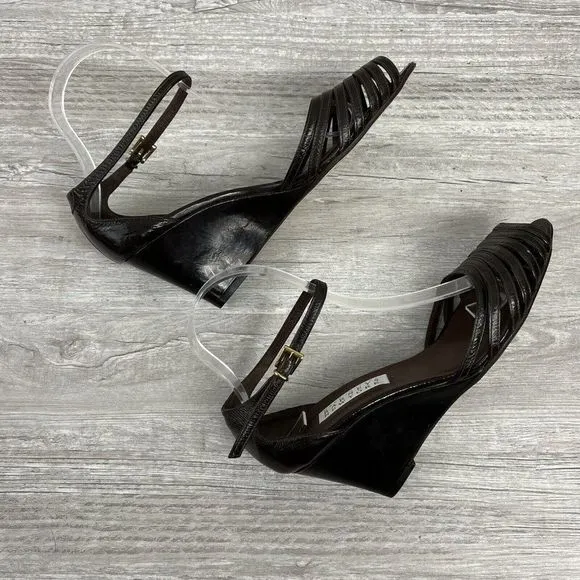 BARNEYS NEW YORK Brown Leather Ankle Strap Sandals Sz 8 Eur 39 Made In Italy