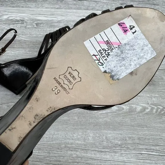 BARNEYS NEW YORK Brown Leather Ankle Strap Sandals Sz 8 Eur 39 Made In Italy