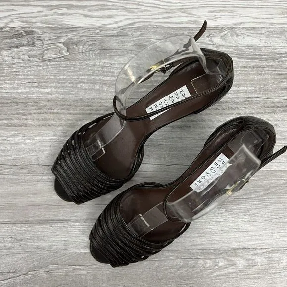BARNEYS NEW YORK Brown Leather Ankle Strap Sandals Sz 8 Eur 39 Made In Italy