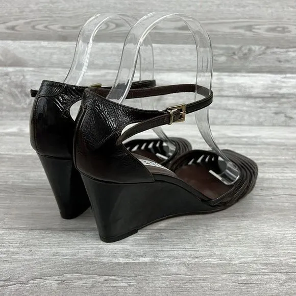 BARNEYS NEW YORK Brown Leather Ankle Strap Sandals Sz 8 Eur 39 Made In Italy