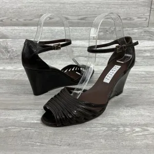 BARNEYS NEW YORK Brown Leather Ankle Strap Sandals Sz 8 Eur 39 Made In Italy