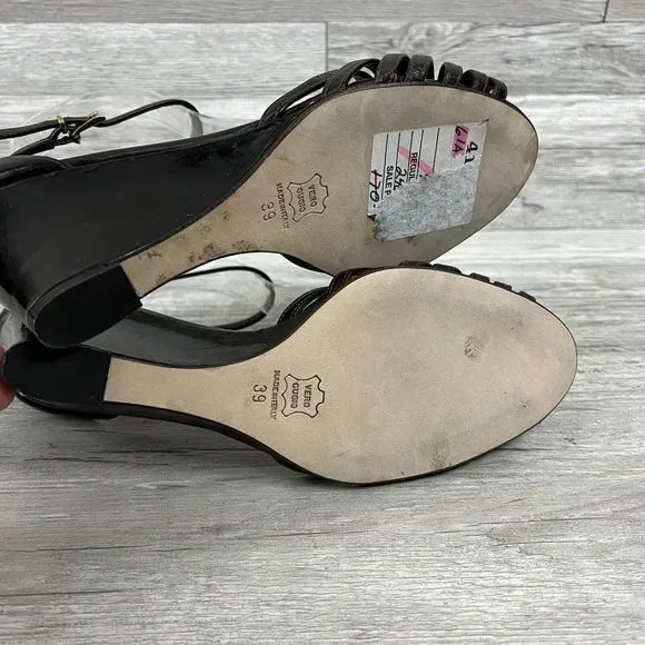 BARNEYS NEW YORK Brown Leather Ankle Strap Sandals Sz 8 Eur 39 Made In Italy