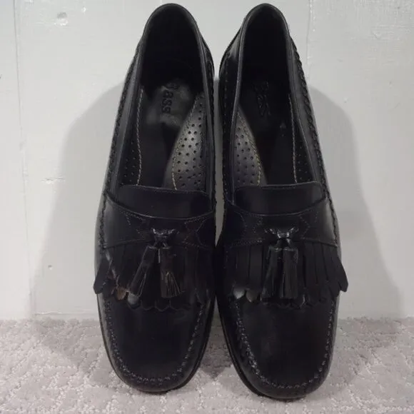 Bass Flex Peterman Mens Size 10M US Black Leather Tassel Slip On Loafers Shoes