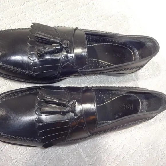 Bass Flex Peterman Mens Size 10M US Black Leather Tassel Slip On Loafers Shoes
