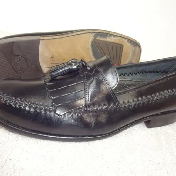 Bass Flex Peterman Mens Size 10M US Black Leather Tassel Slip On Loafers Shoes
