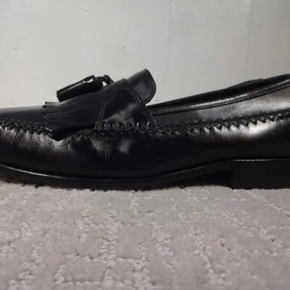 Bass Flex Peterman Mens Size 10M US Black Leather Tassel Slip On Loafers Shoes