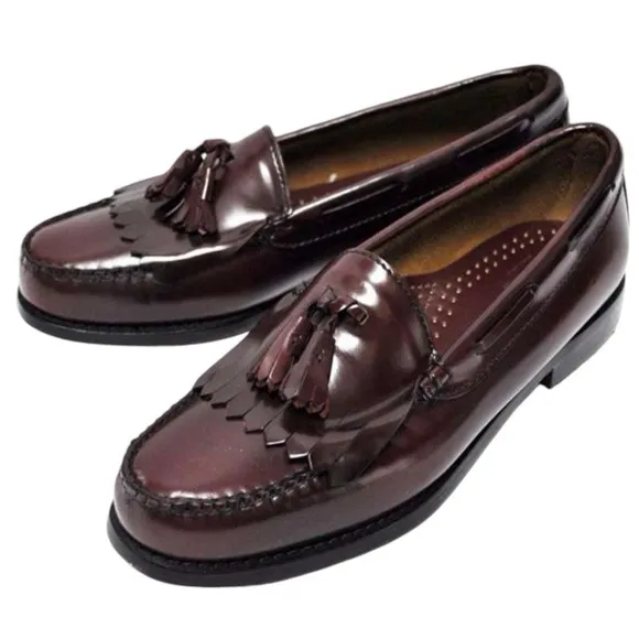 Bass Loafers Burgundy Leather Tassels Size 9