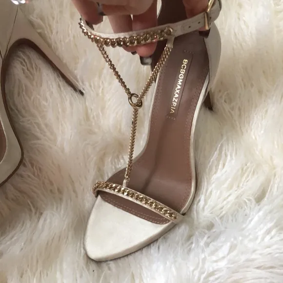 BCBGMAXAZRIA Ella Chain Satin Stiletto Sandals