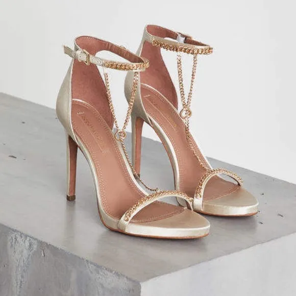 BCBGMAXAZRIA Ella Chain Satin Stiletto Sandals