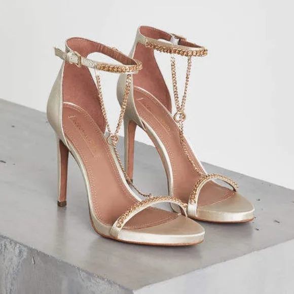 BCBGMAXAZRIA Ella Chain Satin Stiletto Sandals