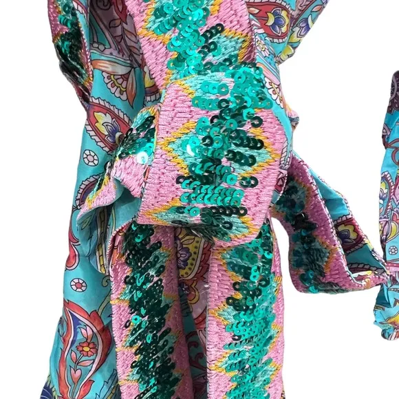 Beach Paisley Embellished Printed Wrap Dress
