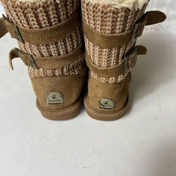 BearPaw youth suedes and back knit boots with sheep skin wool blend lining SZ4