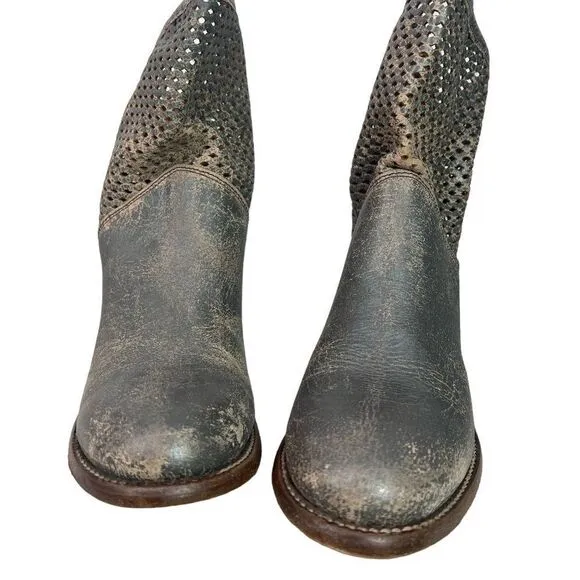 Bed Stu DUCHESS Leather Wedge Ankle Boots Perforated Upper in Gray Smoke 10 M