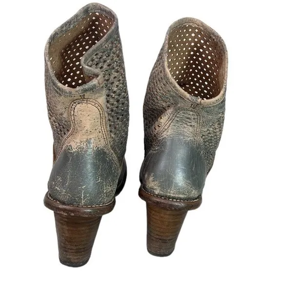 Bed Stu DUCHESS Leather Wedge Ankle Boots Perforated Upper in Gray Smoke 10 M
