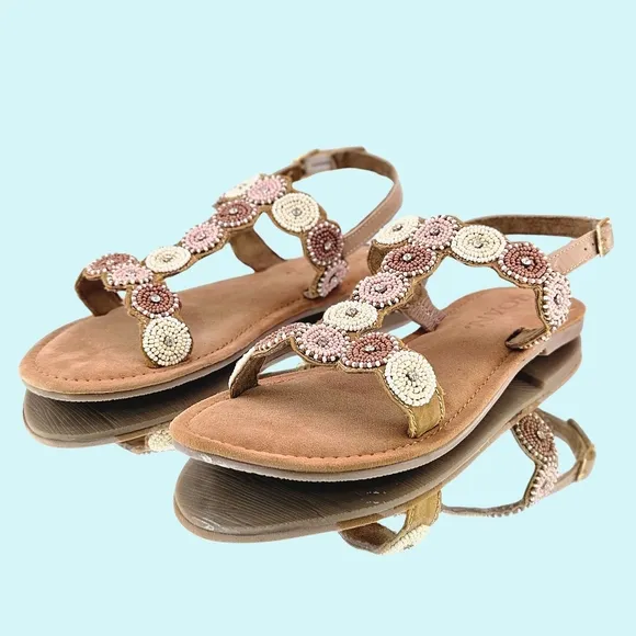 Bed/STU Sandals Size 7 Tan Leather Quarrel Flat Sandals Open Toe Boho Vacation