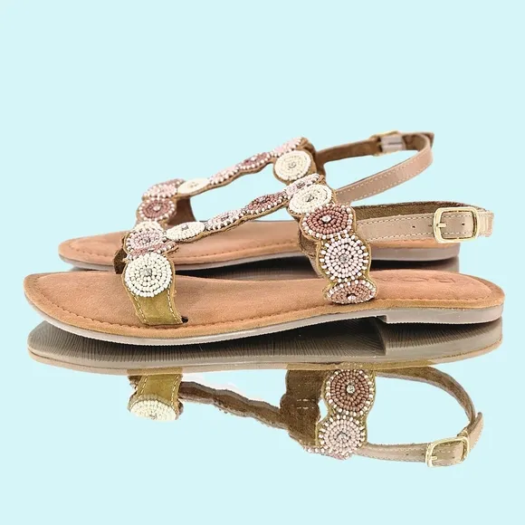 Bed/STU Sandals Size 7 Tan Leather Quarrel Flat Sandals Open Toe Boho Vacation