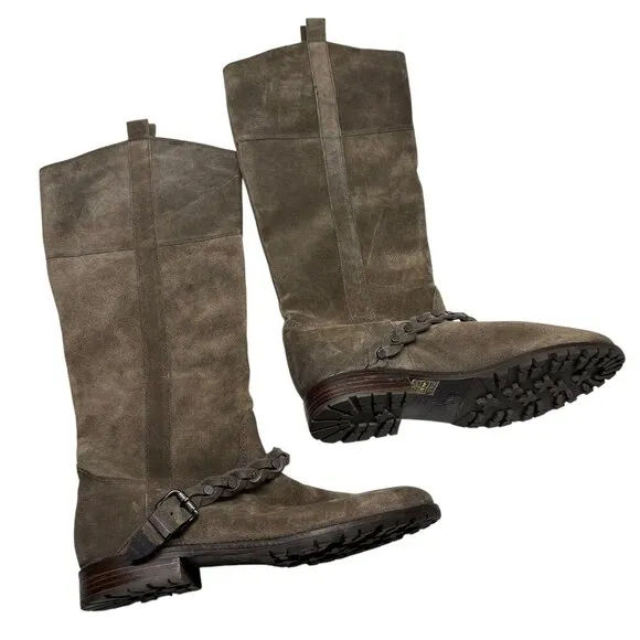 Belle by Sigerson Morrison Gray Brown Taupe Pull On Calf High Boots Size 10
