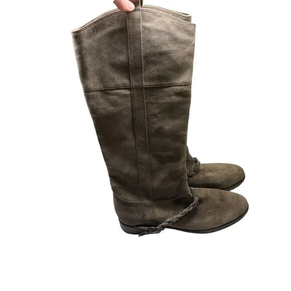 Belle by Sigerson Morrison Gray Brown Taupe Pull On Calf High Boots Size 10