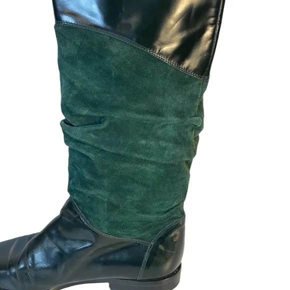 Bellesco Made In Italy Green Leather &amp; Suede Scrunch Pull On Riding Boot  Sz 6.5