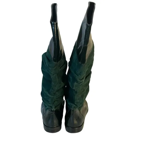 Bellesco Made In Italy Green Leather &amp; Suede Scrunch Pull On Riding Boot  Sz 6.5