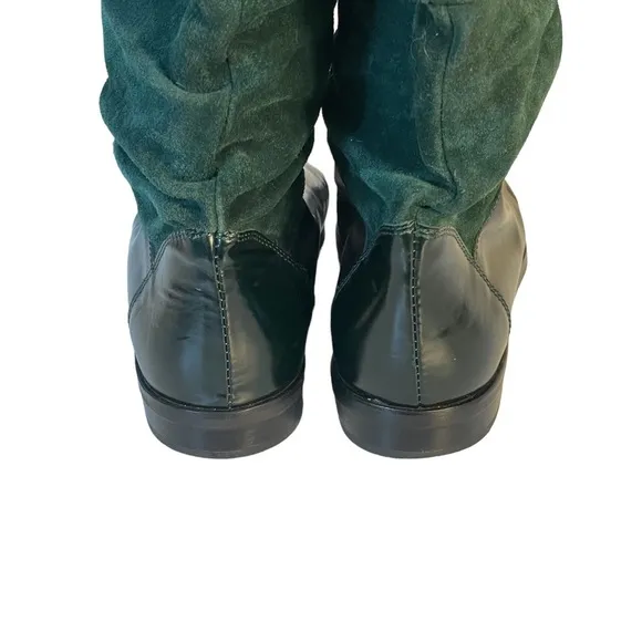 Bellesco Made In Italy Green Leather &amp; Suede Scrunch Pull On Riding Boot  Sz 6.5