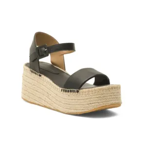 BERNARDO Black Made In Brazil Leather Mallorca Wedge Sandals