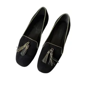 Bernardo Erica Black Suede Patent Leather Trim Loafer Flats Sz 7 1/2 M