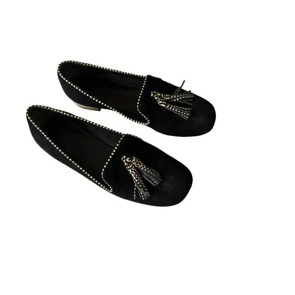 Bernardo Erica Black Suede Patent Leather Trim Loafer Flats Sz 7 1/2 M