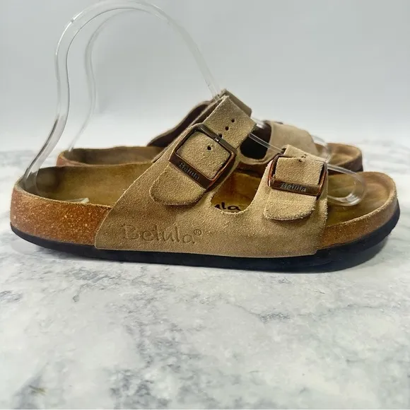 Betula by Birkenstock tan suede leather 2 strap women's mens Arizona sandals