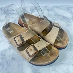 Betula by Birkenstock tan suede leather 2 strap women's mens Arizona sandals