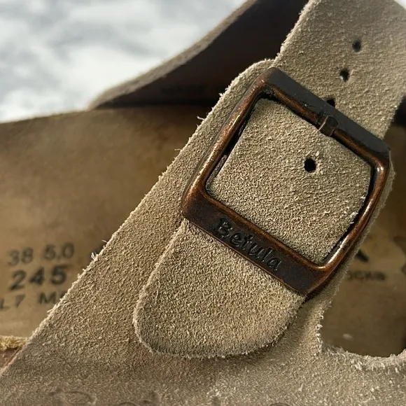 Betula by Birkenstock tan suede leather 2 strap women's mens Arizona sandals