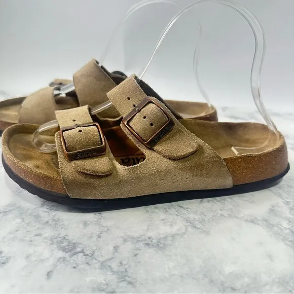 Betula by Birkenstock tan suede leather 2 strap women's mens Arizona sandals