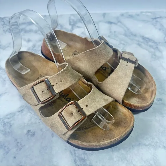 Betula by Birkenstock tan suede leather 2 strap women's mens Arizona sandals