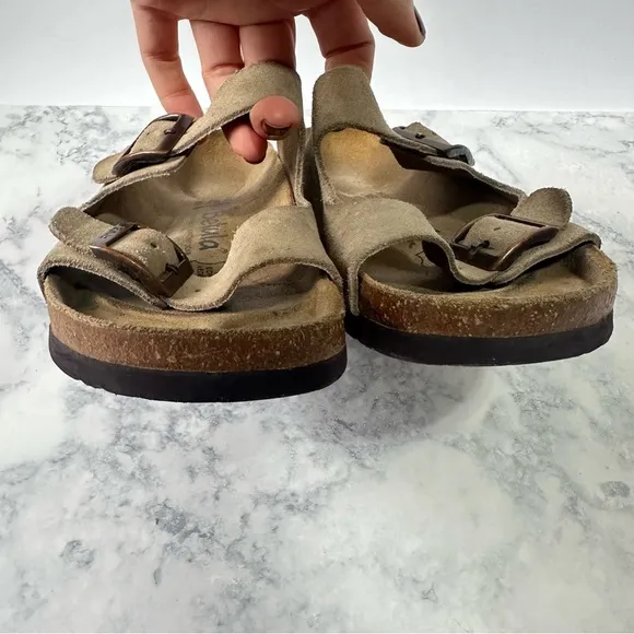 Betula by Birkenstock tan suede leather 2 strap women's mens Arizona sandals