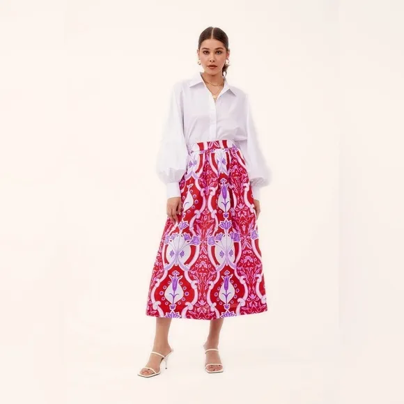 Beyond by Vera Red Purple 1535 Como Rouge Print Anna Midi Skirt